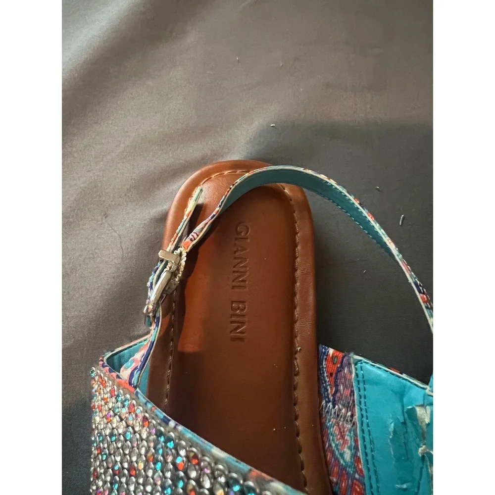 Gianni Bini Womens Rhinestone Paisley Slingback Thong Sandals Multi Color Size 9